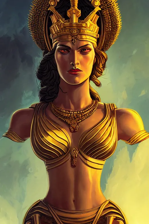 Image similar to The Godess Hera looking angry, detailed armor, portrait, highly detailed, digital painting, artstation, concept art, smooth, sharp focus, beautiful face, symmetric face, cinematic, videogame cover art, illustration, art by Hergé