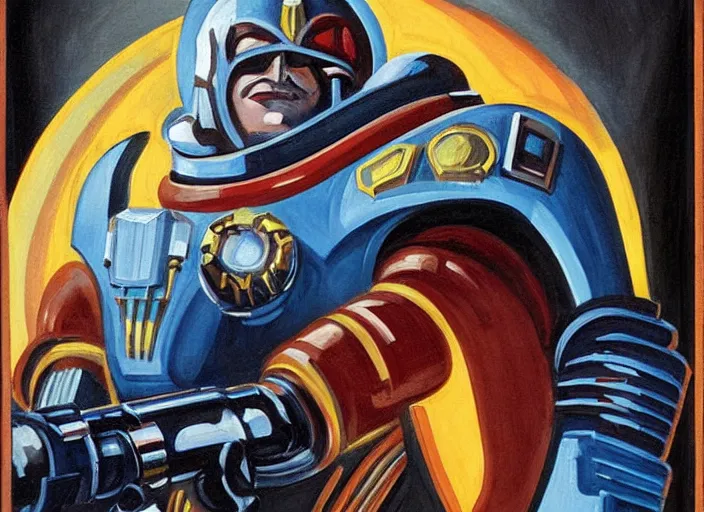 Image similar to Art Deco painting portrait of space-marine in Art Deco architecture style high detail warhammer 40k