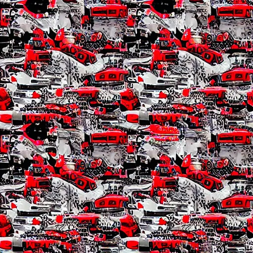 Image similar to whole lotta red by playboi carti, black and red, zoomed out, extra details