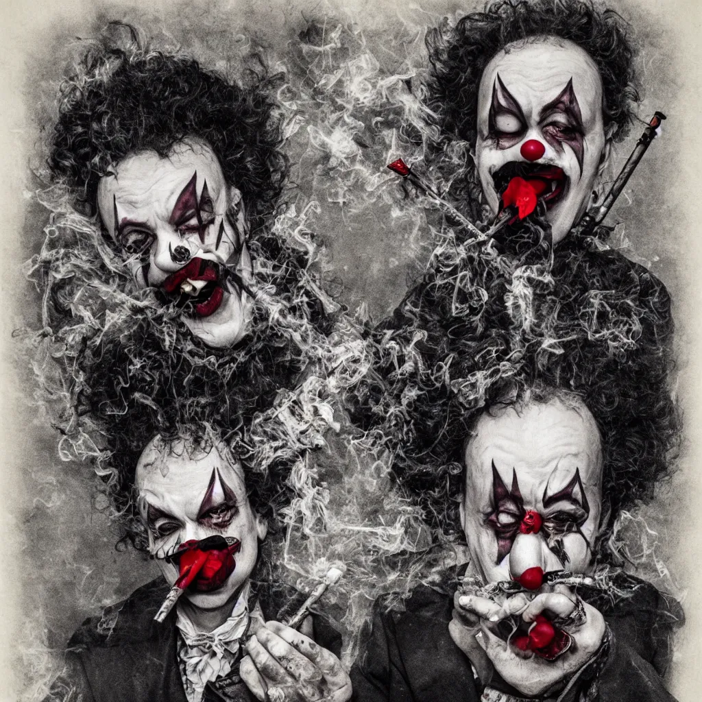 Prompt: gothic clown smoking