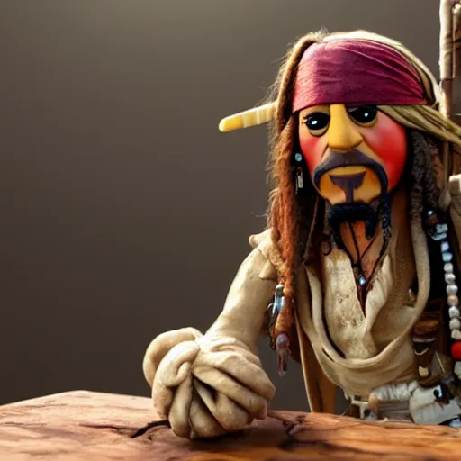 Image similar to A still of Jack Sparrow as a muppet, 4k, photograph, artstation, trending, award winning, epic lighting, featured