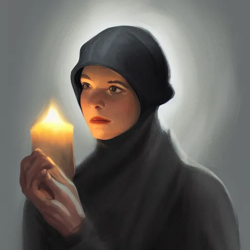 Image similar to an adventurer wearing a black sleeping cap and holding a candle, portrait, d & d, science fiction, concept art, matte, sharp focus, illustration, concept art,