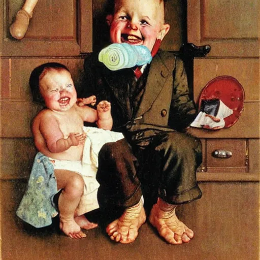 Prompt: smiling baby gloworm, by norman rockwell