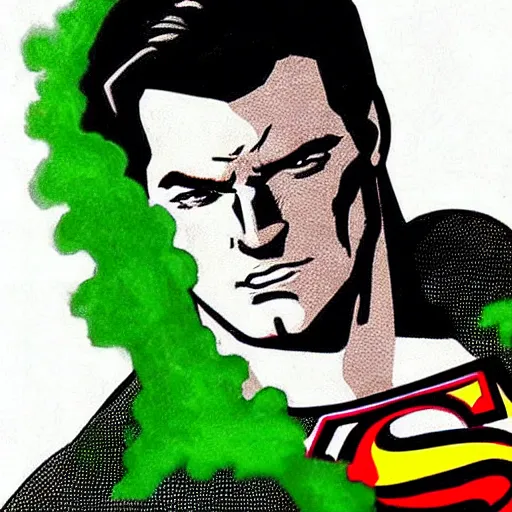 Prompt: superman smoke kryptonite green dust, wlop, superman is high, superman is addicted