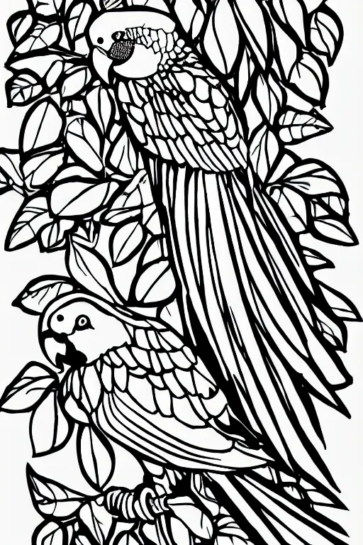 Image similar to parrot ink drawing line art colouring page