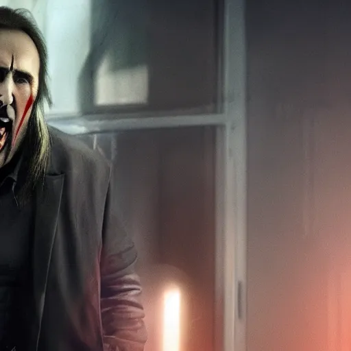 Prompt: Nicolas Cage as Morbius, It's morbin time, movie poster