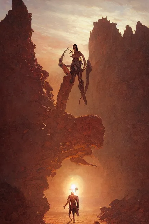 Prompt: John Carter standing in front of Martian ruins by Stanley Artgerm Lau, greg rutkowski, thomas kindkade, alphonse mucha, loish, norman Rockwell