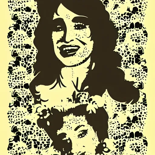 Image similar to young Dolly Parton, retro graphic design, hippie, floral