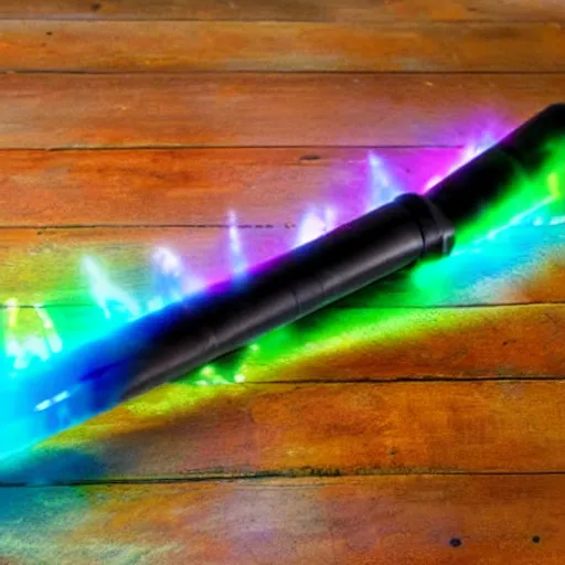 Prompt: a light saber made of tie dye colors inside