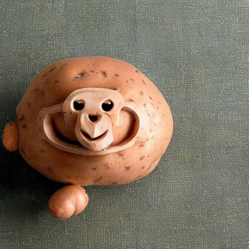 Image similar to a monkey carved in a potato