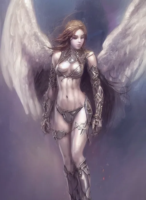 Image similar to concept art, angel knight girl. by artstation trending, by joseph mallord william turner, luis royo, konstantin razumov, cinematic lighting, highly detailed