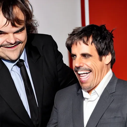 Image similar to jack black and ben stiller, laughing, candid