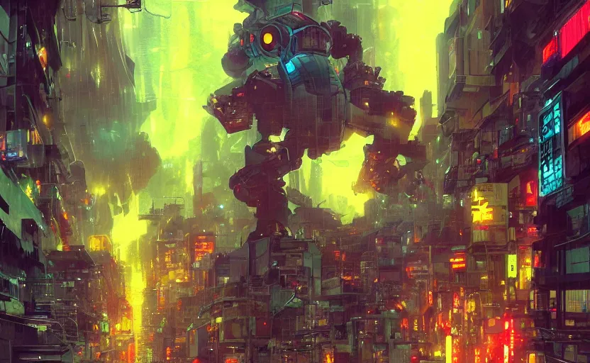 Prompt: giant mecha- Pikachu destroying a cyberpunk city at night, neon, by Josan Gonzalez and Craig Mullins, raining, thunder, electricity greg rutkowski, thomas kindkade, alphonse mucha, loish, norman rockwell. Trending on artstation detailed illustration hd 4k