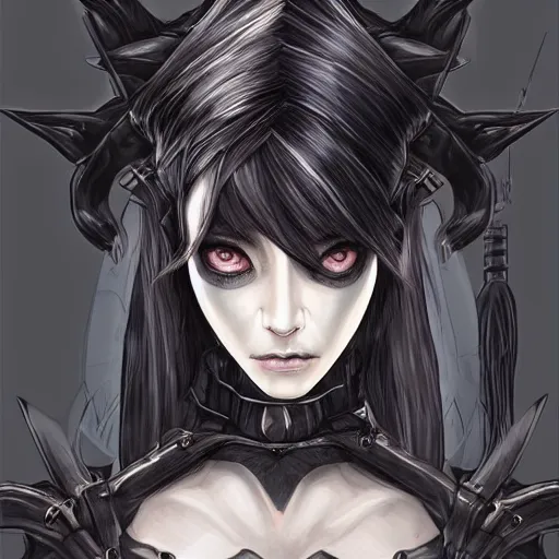 Image similar to portrait of a female dark elf by ayami kojima, she is about 2 0 years old, american, black hair, introvert, she is wearing a modern witch tactical gear, scifi, highly detailed portrait, digital painting, artstation, concept art, smooth, sharp foccus ilustration, artstation hq