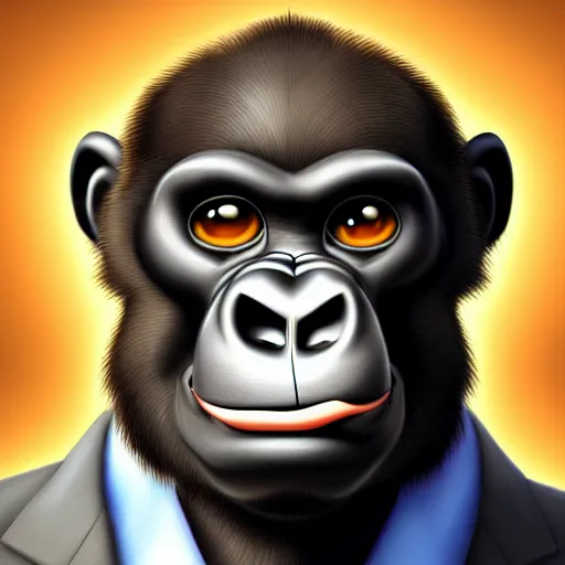 Prompt: friendly dapper anthropomorphized gorilla character portrait, by don bluth, sci - fi environment, highly detailed, dynamic shadows, 4 k, wallpaper - 1 0 2 4