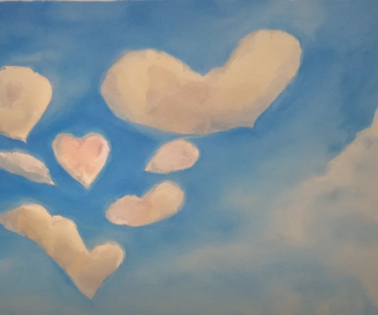 Image similar to water painting of heart shaped clouds