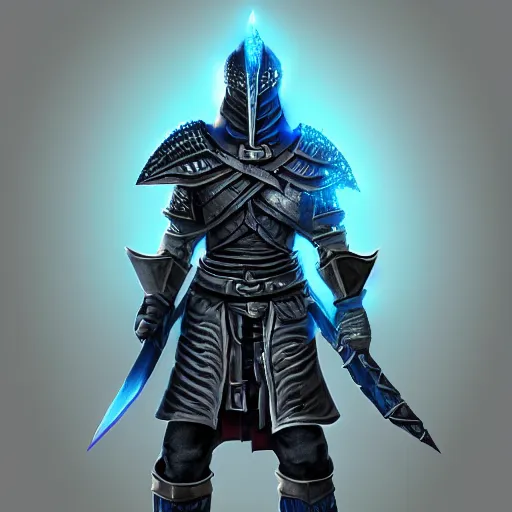 Prompt: blue steel-plate armet, artstation, rpg, digital art, isometric, dark background, dark souls, runescape, skyrim, final-fantasy, Diablo-3