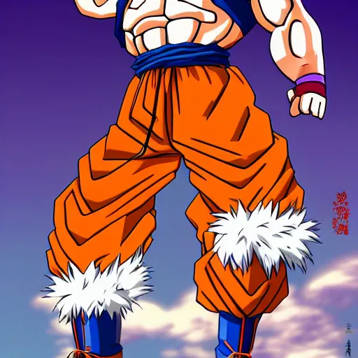 Image similar to Full body portrait of Goku fused with Master Roshi from Dragon Ball Z, detailed, artstation, by Kyoto Animation and Studio Ghibli and GAINAX