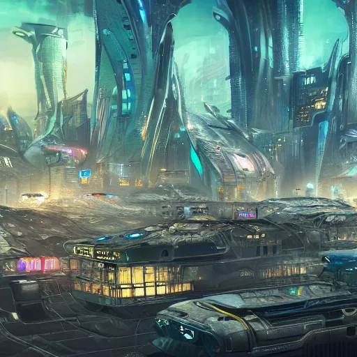 Image similar to futuristic city with neon lights and flying cars panoramic view surrounded by post apocalyptic wasteland, concept art, 4 k, intricate detail, sharp focus, by feng zhu