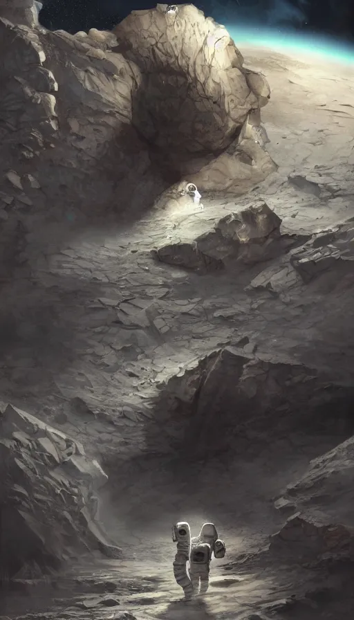 Prompt: a beautiful artwork illustration, astronauts discover a giant obsidian monolith on the moon, by rutkowski and charlie bowater, featured on artstation, wide angle, vertical orientation