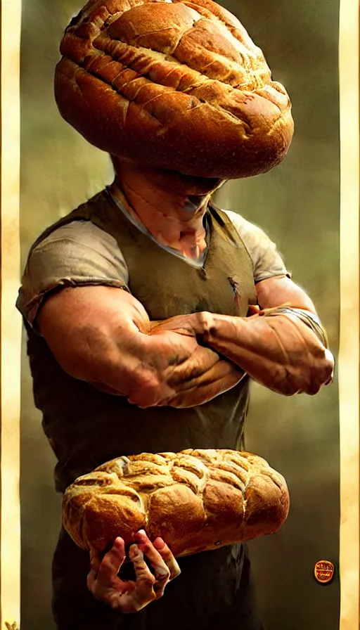 Image similar to hyper realistic seth rogen as bread roll creature hybrid, gorgeous lighting by weta studio, mucha, bautista and norman rockwell and greg rutkowski and tom bagshaw and james gurney and lucasfilm