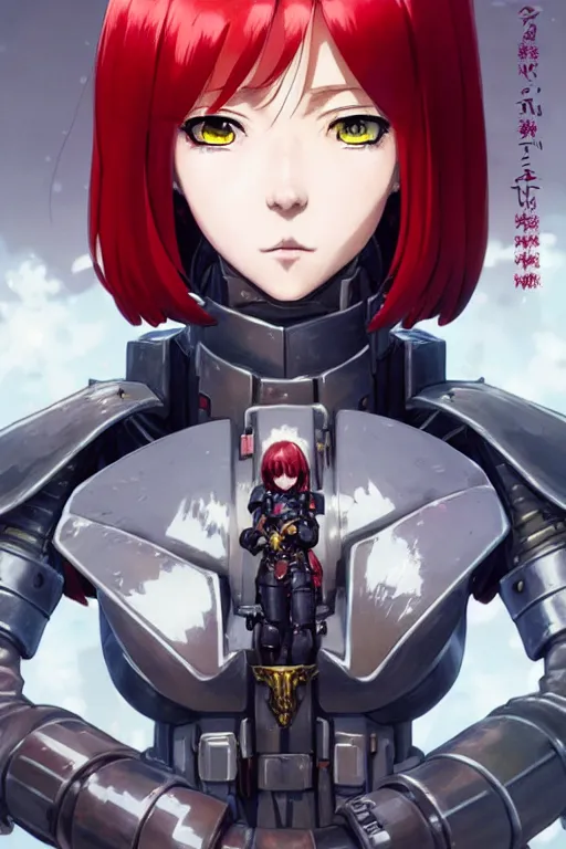 Image similar to portrait of Anime sister of battle, Warhammer 40000, cute-fine-face, red-short-hair pretty face, realistic shaded Perfect face, fine details. Anime. realistic shaded lighting by Ilya Kuvshinov katsuhiro otomo ghost-in-the-shell, magali villeneuve, artgerm, rutkowski, WLOP Jeremy Lipkin and Giuseppe Dangelico Pino and Michael Garmash and Rob Rey