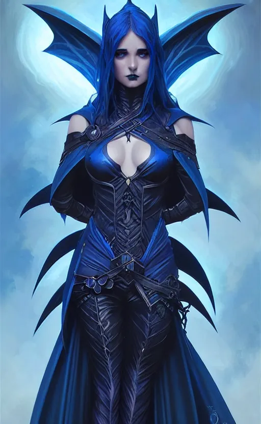 Image similar to Gothic elf princess in dark and blue dragon armor, sci-fi, highly detailed, digital painting, artstation, concept art, smooth, sharp focus, illustration, art by artgerm and greg rutkowski and alphonse mucha