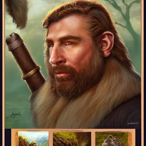 Image similar to fantasy portraiture of a man-hamster chimera jarl, by Ted Nasmith and by Joe Jusko, 4K, trending on ArtStation, sfumato, full shot