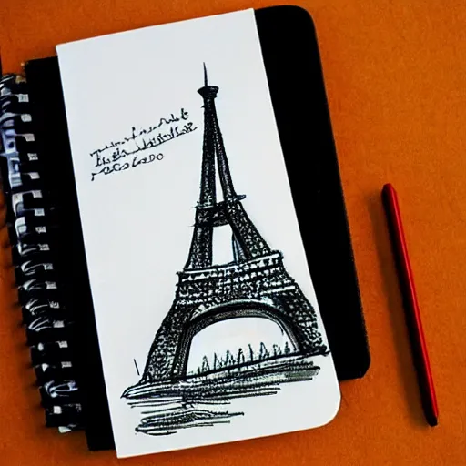 Image similar to the eiffel tower sketched on a notebook