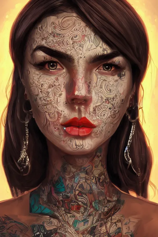 Image similar to portrait of a gangster girl, cute face, intricate, highly detailed, digital painting, official media, concept art, rich vivid colors, ambient lighting, sharp focus, illustration