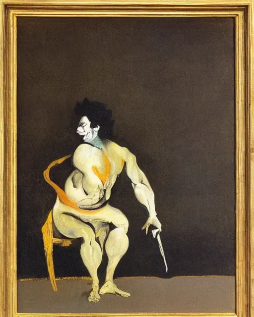 Image similar to Francis Bacon painting of a seated figure, part by Francisco Goya