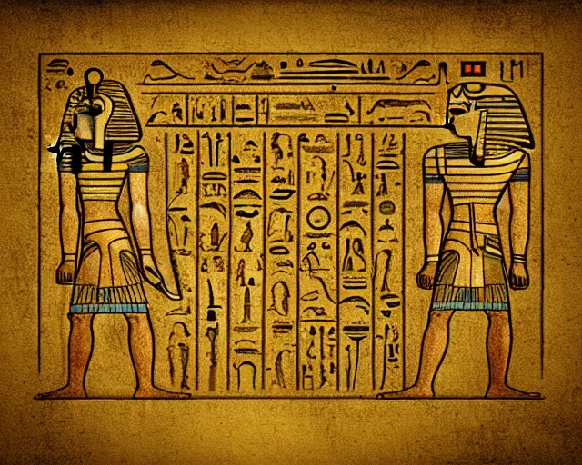 Image similar to a thin image border in the style of egyptian hieroglyphs sketched by leonardo da vinci, concept art, matte, sharp focus, illustration