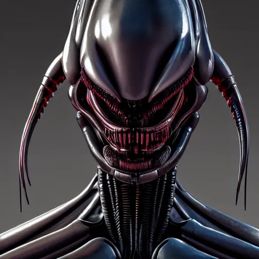 Image similar to futuristic cyberpunk alien xenomorh queen robot concept, highly detailed, photorealistic portrait, bright studio setting, studio lighting, crisp quality and light reflections, unreal engine 5 quality render