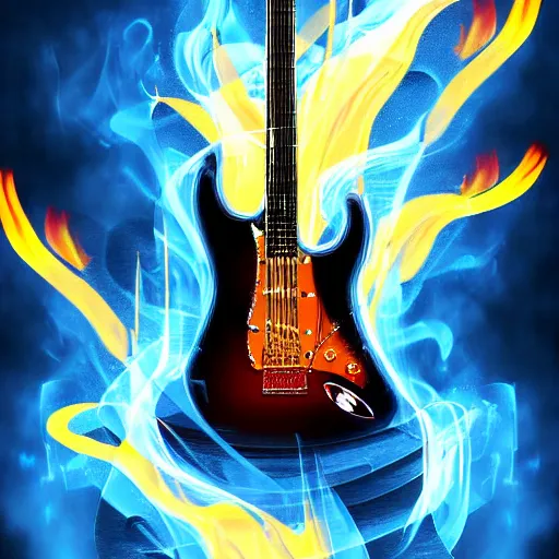 Image similar to electric guitar on fire, concept art, highly detailed, digital art