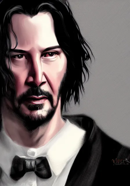 Image similar to keanu reeves as dracula, highly detailed, digital painting, artstation, concept art, smooth, sharp focus, illustration