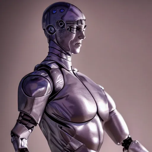 Image similar to a realistic detailed photo of a guy who is an attractive humanoid who is half robot and half humanoid, who is a male android, wrestler bryce meredith, shiny skin, posing like a statue, blank stare, by the pool, on display, showing off his muscles, humanoid robot, frozen ice statue