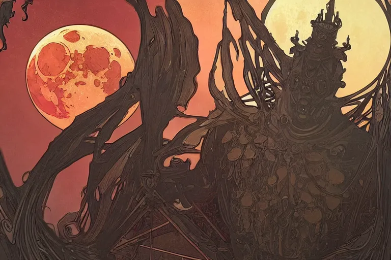 Image similar to an ultra detailed vector image of a big daddy in the style of bloodborne, concept art by alphonse mucha and greg rutkowski, scary shadows, blood moon eclipse, octane render, liminal space