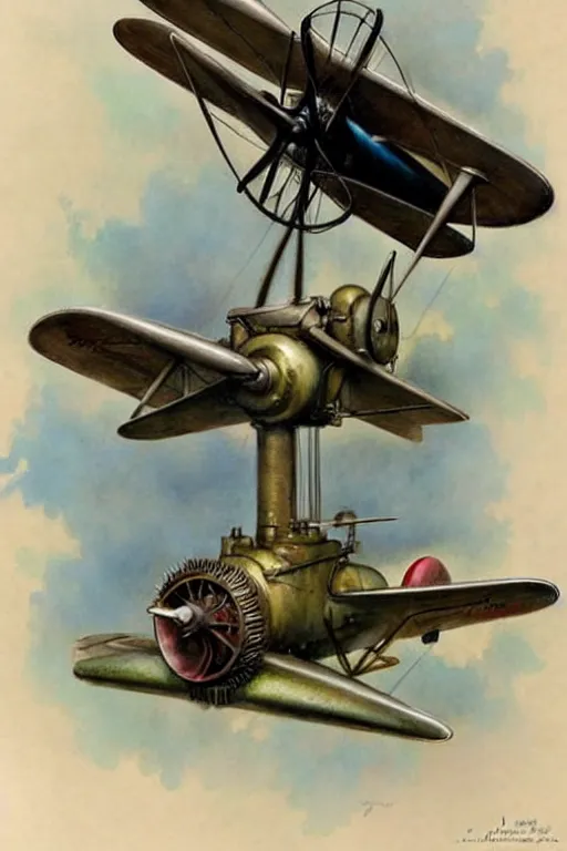 Prompt: (((((1950s rotary airplane engine. muted colors.))))) by Jean-Baptiste Monge !!!!!!!!!!!!!!!!!!!!!!!!!!!