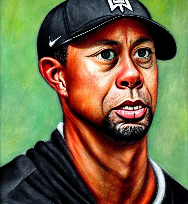 Image similar to realistic tiger woods portrait by el greco.