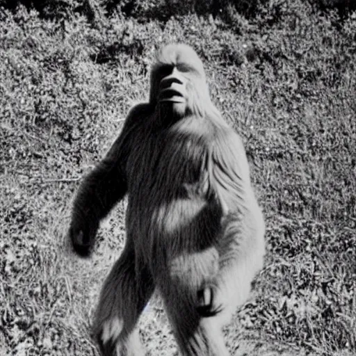 Prompt: bigfoot hides face from the paparazzi, photograph