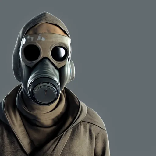 Prompt: hooden villain wearing a gas mask with smoke coming out of his body, unreal engine 5, ultra realistic, detailed, fog,