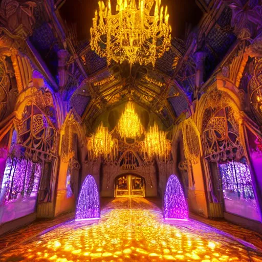 Image similar to crystal palace, magical, fantasy, glowy, light, prince and princess