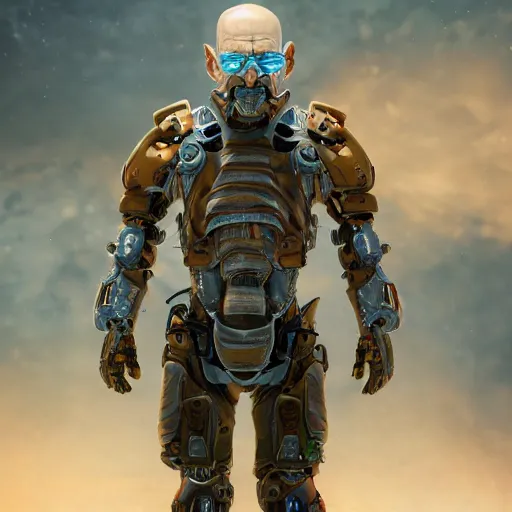 Image similar to Walter White wearing cybernetic battle armor, highly detailed, centered, concept art, 8k octane render