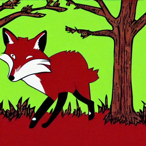 Image similar to fox running through the woods, pop art, high definition