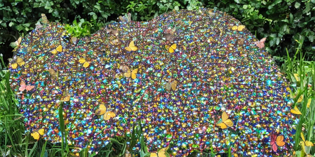 Prompt: tiny butterfly colony with millions of butterflies shimmering in the light, sparkles and glitter