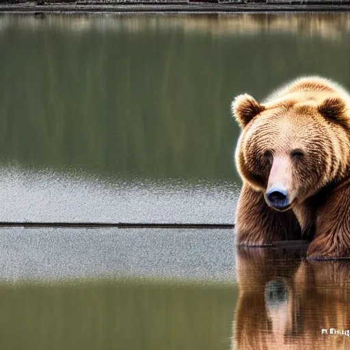 Prompt: sad man wearing glasses, brown bear in reflection ( eos 5 ds r, iso 1 0 0, f / 8, 1 / 1 2 5, 8 4 mm, postprocessed,, crisp face, facial features )