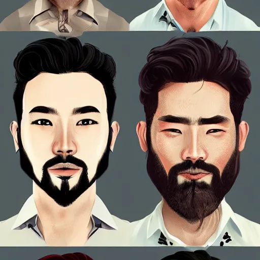 Image similar to of male portrait. creative. asian, inquisitive, bold, beard, sarcastic. contrary. big. high details, photorealistic. artstation trending.