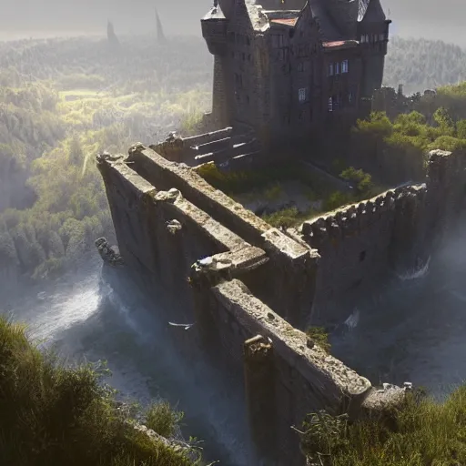 Image similar to castle, 8 k uhd, unreal engine, reflected chrome, octane render in the artstyle of greg rutkowski