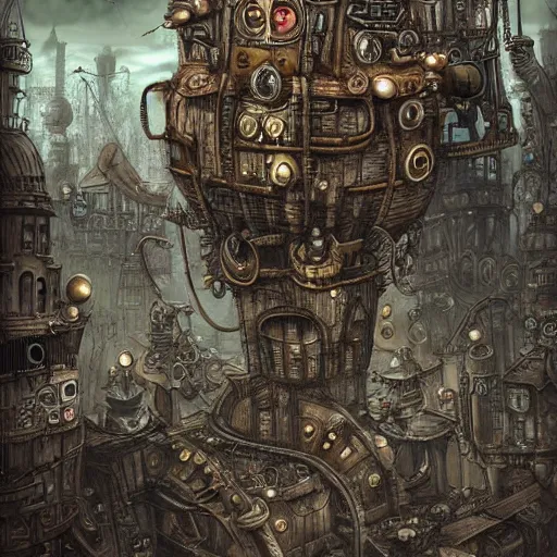 Image similar to machinarium city, steampunk style, fantasy style, super high detail, super high quality, talented artist, trending on artstation