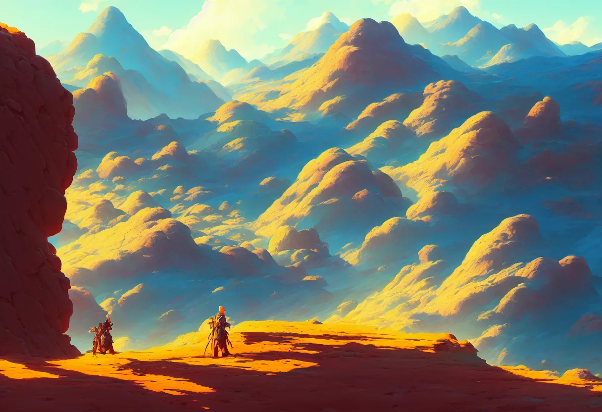 Image similar to arid planet, mountain valley intricate oil painting, high detail illustration, sharp high detail, manga and anime 1 9 9 9, official fanart behance hd artstation by jesper ejsing and makoto shinkai, 4 k